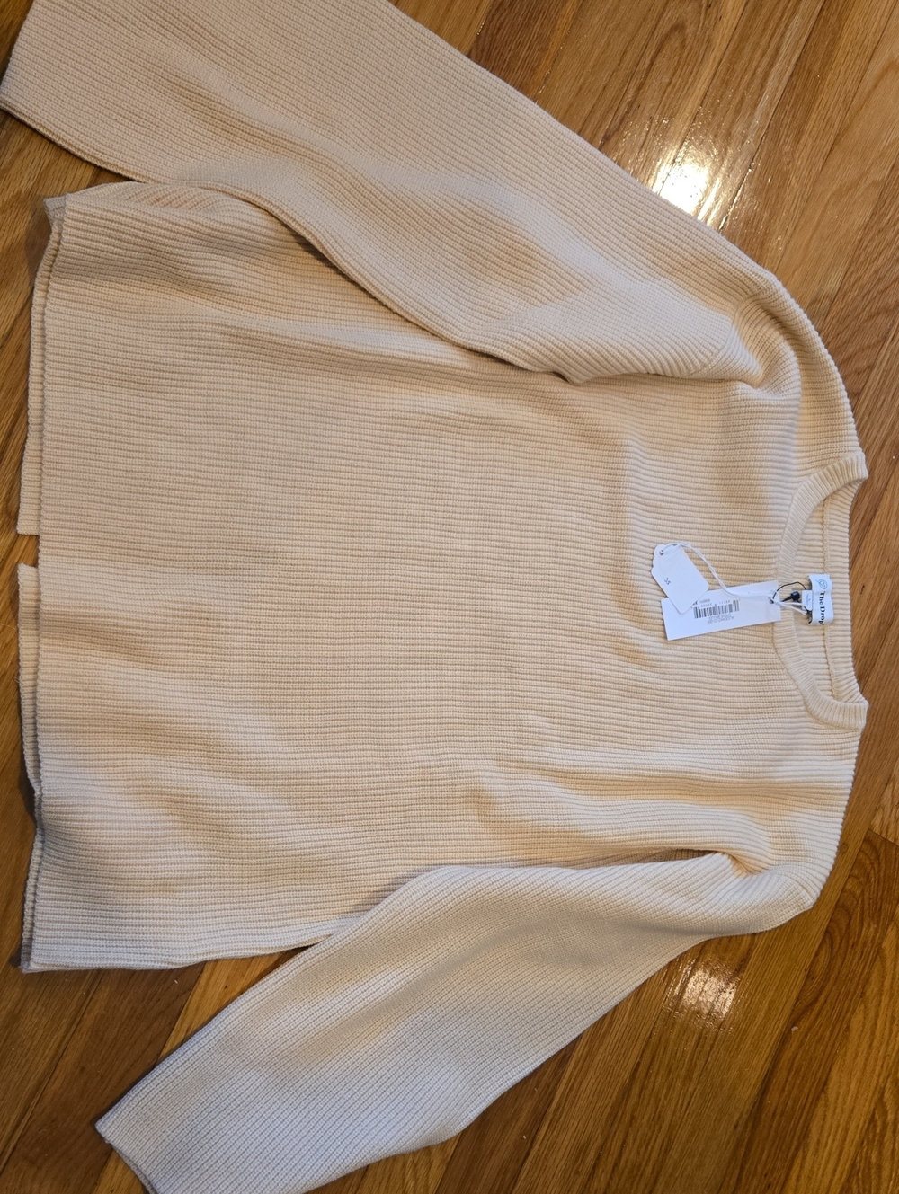 Waffle Knit Crewneck Sweater in Cream